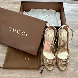 Gucci Women's Tan Peep-Toe Heels